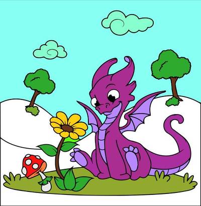 Inspiratie: Draak met bloem kleurplaat – ingekleurd door de community