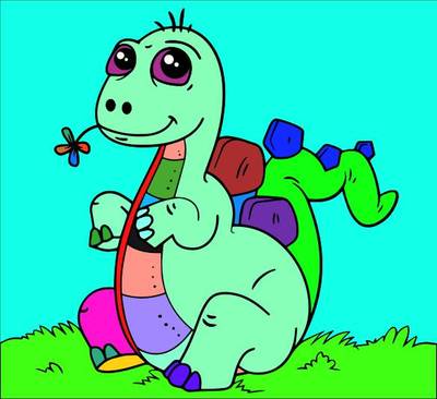 Eksempel: Dinosaur med blomst – fra Colomio-fællesskabet