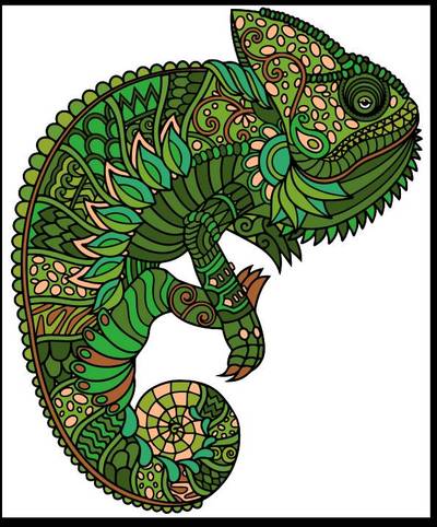 Idea: Kameleontti-mandala – yhteisön jäsenen viimeistelemä