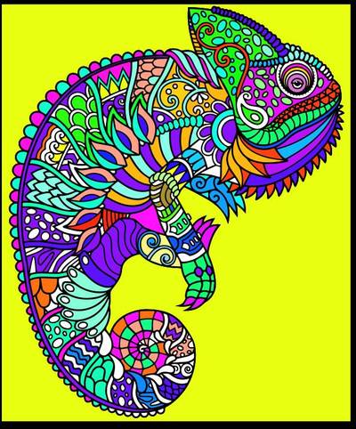 Idea: Kameleontti-mandala – yhteisön jäsenen viimeistelemä