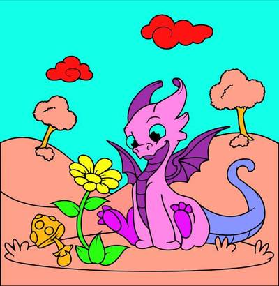 Idee: Draak met bloem kleurplaat – afgemaakt door een community-lid