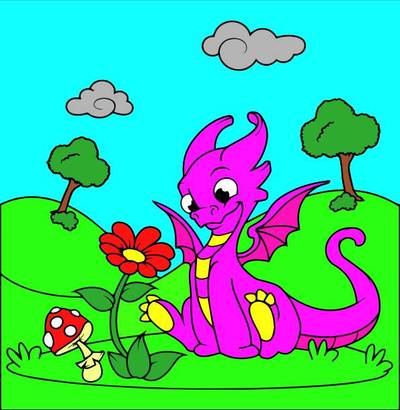 Voorbeeld: Draak met bloem kleurplaat – van de Colomio-community