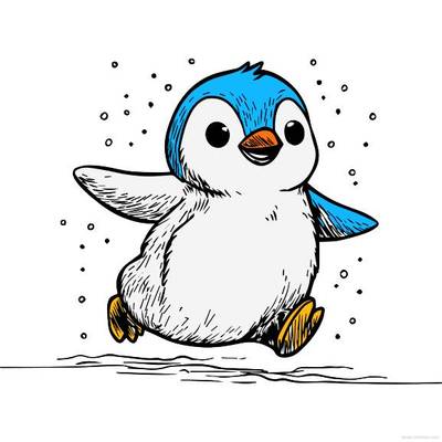 Väritetty versio: Iloinen pingviini lumessa