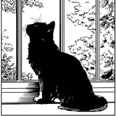 Ingekleurde versie: Kat bij het raam