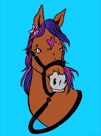 Colored version: Horse head with harness