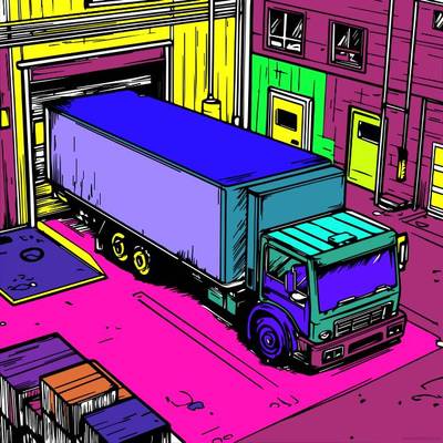 Ausgemalte Version: Lieferwagen am Lagerhaus