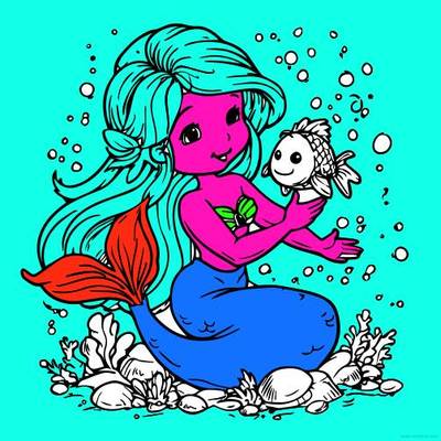 Colored version: Mermaid and fish underwater scene