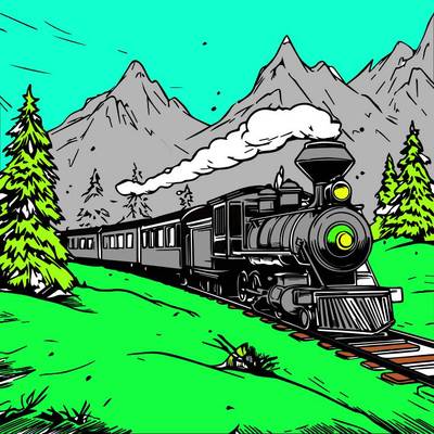 Versão colorida: Trem nas montanhas