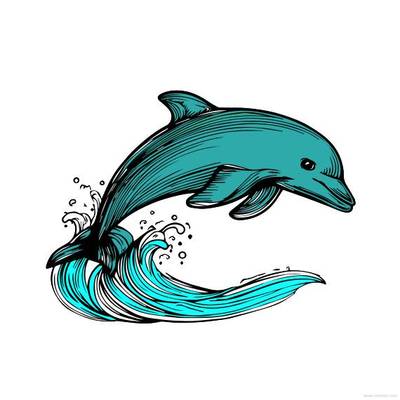Ingekleurde versie: Dolfijn springt in de oceaan