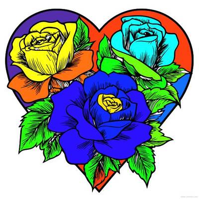 Färglagd version: Rosor i hjärtformad design