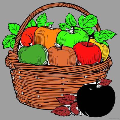 Wersja pokolorowana: Kosz z jabłkami do kolorowania