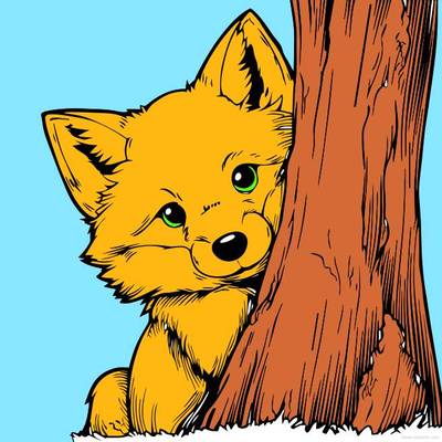 Colored version: Fox hiding