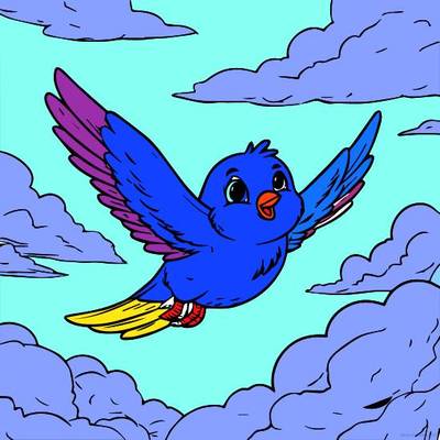 Versão colorida: Pássaro pairando no céu