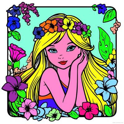 Versão colorida: Rapunzel com coroa de flores