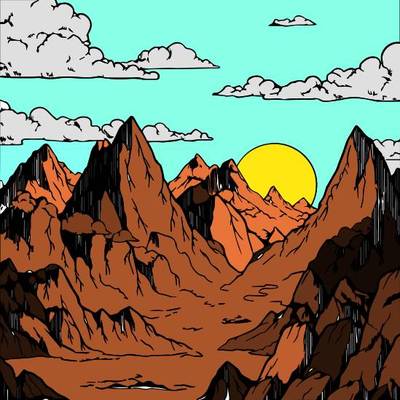 Väritetty versio: Vuoristomaisema auringolla