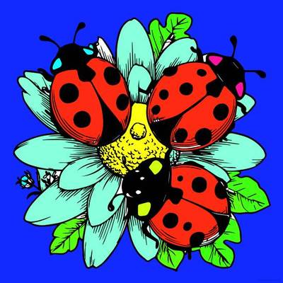 Fargelagt versjon: Marihøner på en blomst