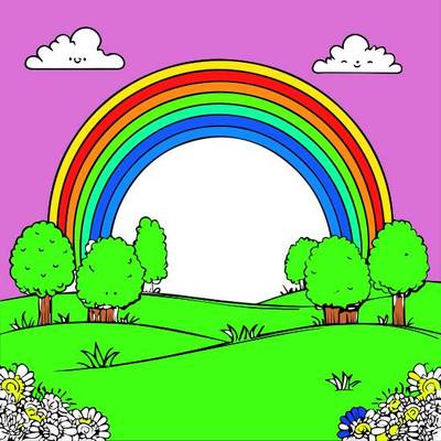 Wersja pokolorowana: Wesoła scena z tęczą.