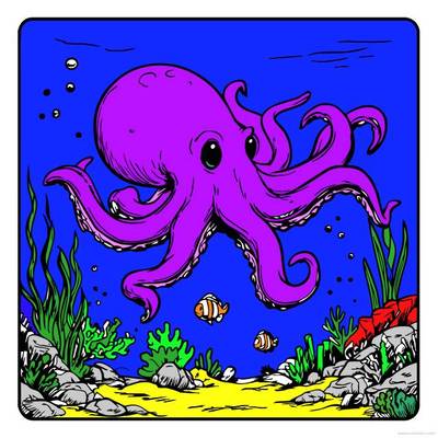 Colored version: Octopus in an underwater scene