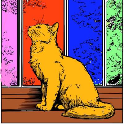 Ingekleurde versie: Kat bij het raam