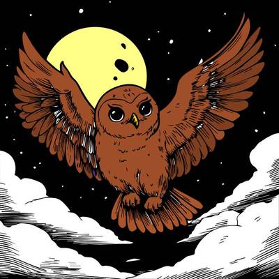 Versão colorida: Coruja voando à noite