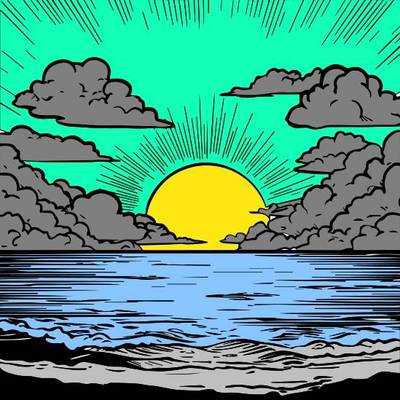 Väritetty versio: Auringonlasku meren yllä