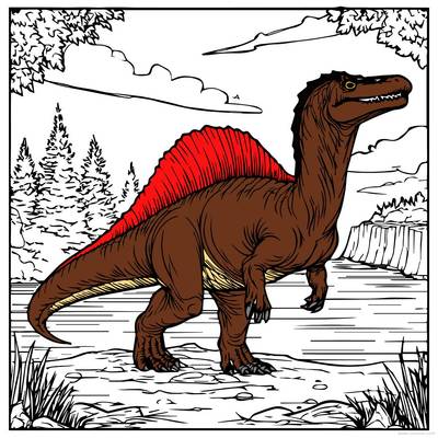 Fargelagt versjon: Spinosaurus ved elven