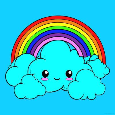 Farvelagt version: Glad sky med regnbue