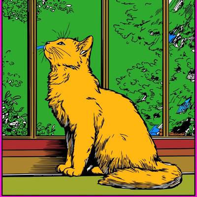 Fargelagt versjon: Katt ved vinduet