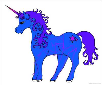 Wersja pokolorowana: Jednorożec z małymi gwiazdkami rysunki do druku