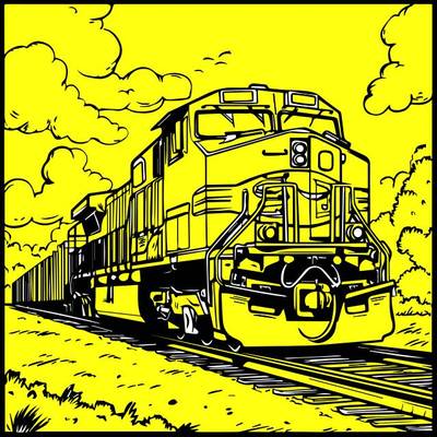 Väritetty versio: Juna pilvien ja puiden kanssa