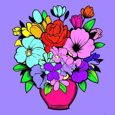 Farvelagt version: Farverig blomsterbuket