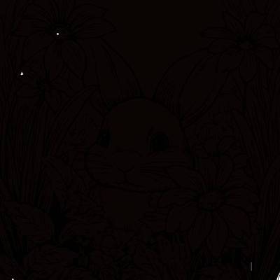 Ausgemalte Version: Hase zwischen Blumen