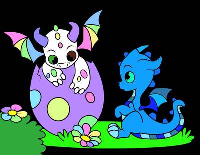 Versione colorata: Cuccioli di drago con un uovo