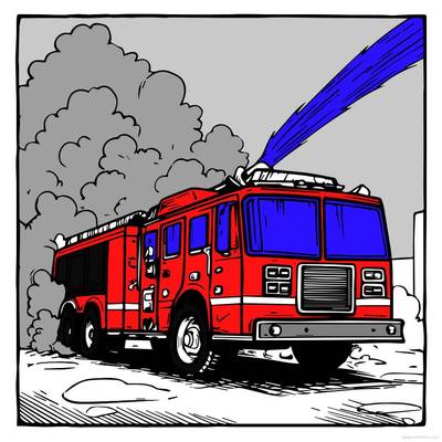 Ingekleurde versie: Brandweerwagen in actie