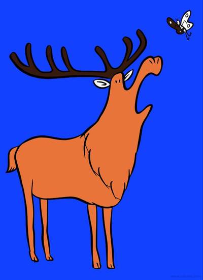 Version coloriée : Renne drôle avec papillon