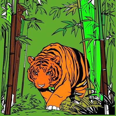 Färglagd version: Tiger i bambuskogen