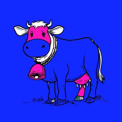 Ingekleurde versie: cartoon koe met een bel