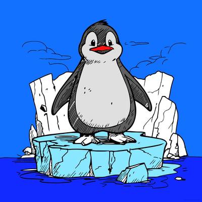 Väritetty versio: Pingviini jäävuorella