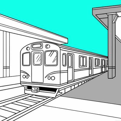Colored version: Train at the station platform