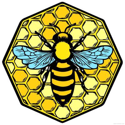 Väritetty versio: Mehiläinen hunajakenno