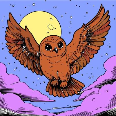 Färglagd version: Uggla flyger på natten