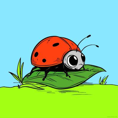 Fargelagt versjon: Marihøne på et blad