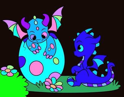 Ingekleurde versie: Draakbaby’s met een ei