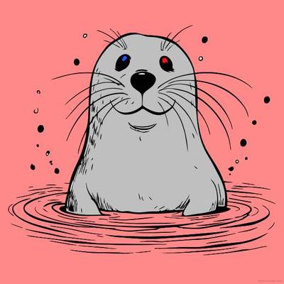 Colored version: Happy seal in water
