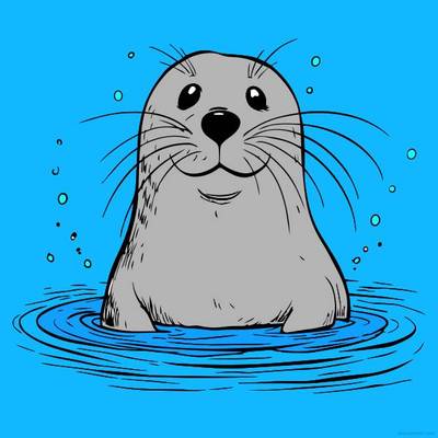 Colored version: Happy seal in water