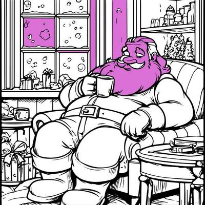 Farvelagt version: Julemanden slapper af ved vinduet