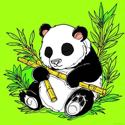 Colored version: Adorable panda with bamboo