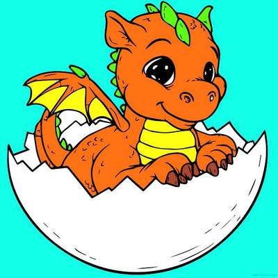 Ingekleurde versie: Babydraken komt uit