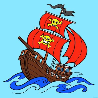 Farvelagt version: Piratskib på havets bølger