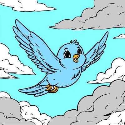 Ingekleurde versie: Vogel die door de lucht zweeft